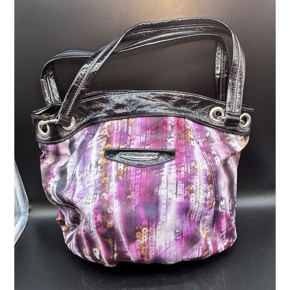 Kathy Van‎ Zeeland Shoulder Purse Purple Pink Stripe Bling Buckle Y2K